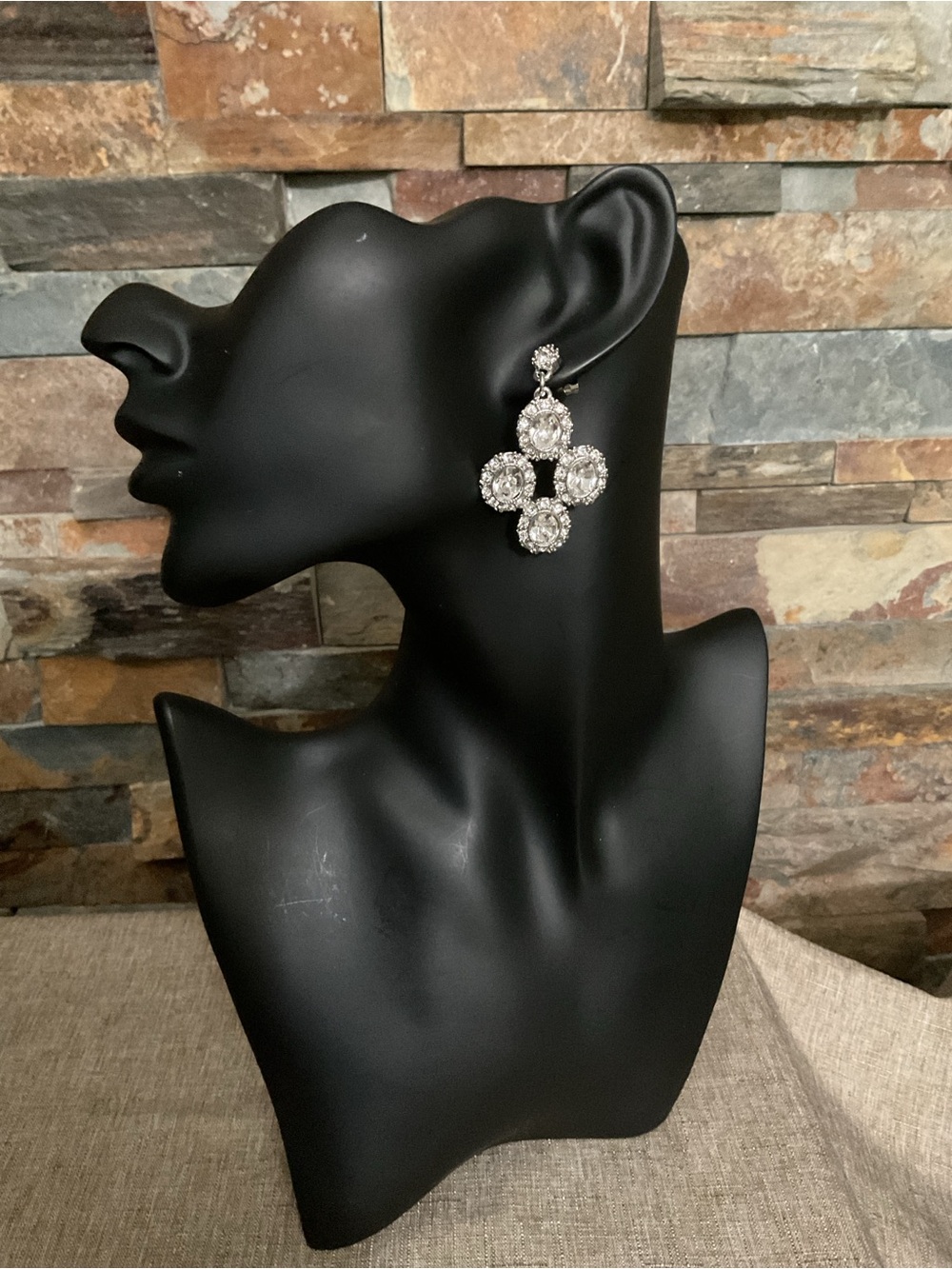 VTG 2 Pairs Silver- Tone Cluster Chandelier Earrings